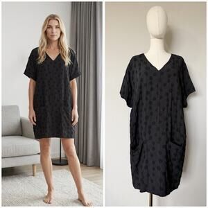 Niche Nilgun Derman Size L Black Textured Polka Dot Shift Dress Pockets Artsy